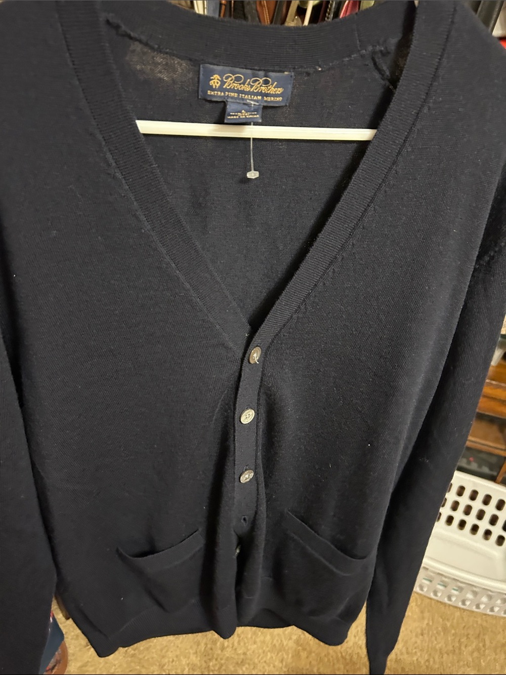 Brooks Brothers Dark Navy V-Neck Button Cardigan